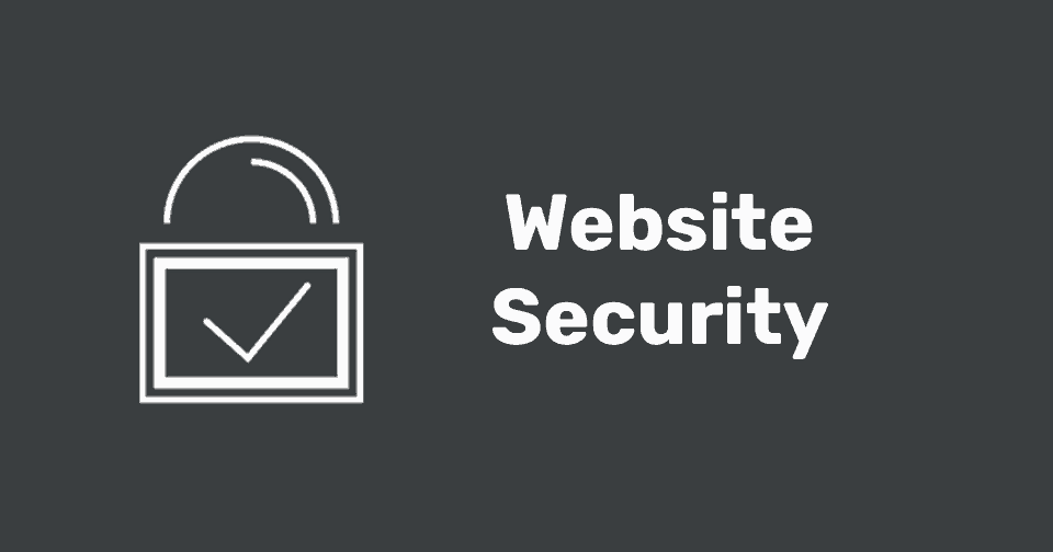 Website Security. Icon Is A White Outline Padlock With A Tick In The Middle On A Dark Grey Background