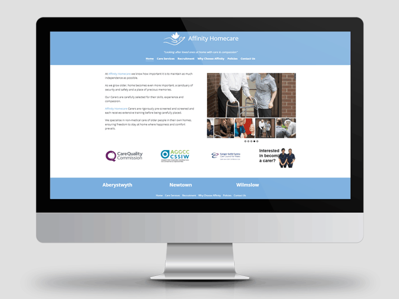 EWD (Esthetig Web Design) Portfolio: Affinity Care Services, website shown on an iMac screen
