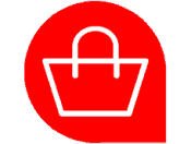 eCommerce product entry icon. Background is our red speech bubble logo.