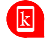 Kindle conversion icon. Background is our red speech bubble logo.