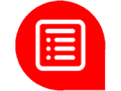 Mailing list compilation icon. Background is our red speech bubble logo.