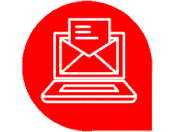 Marketing emails icon. Background is our red speech bubble logo.