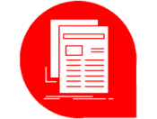 newsletters icon. Background is our red speech bubble logo.