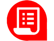 Order processing icon. The background is our red speech bubble logo.