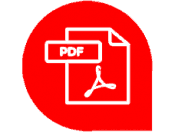PDF conversion icon. Background is our red speech bubble logo.