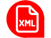 XML data entry icon. Background is our red speech bubble logo.