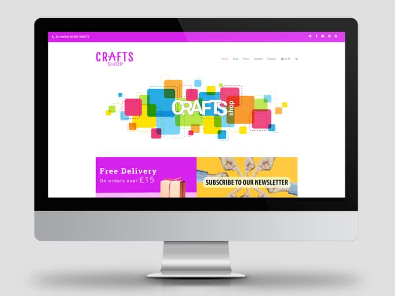 Portfolio: Crafts Shop website shown on an iMac 27"